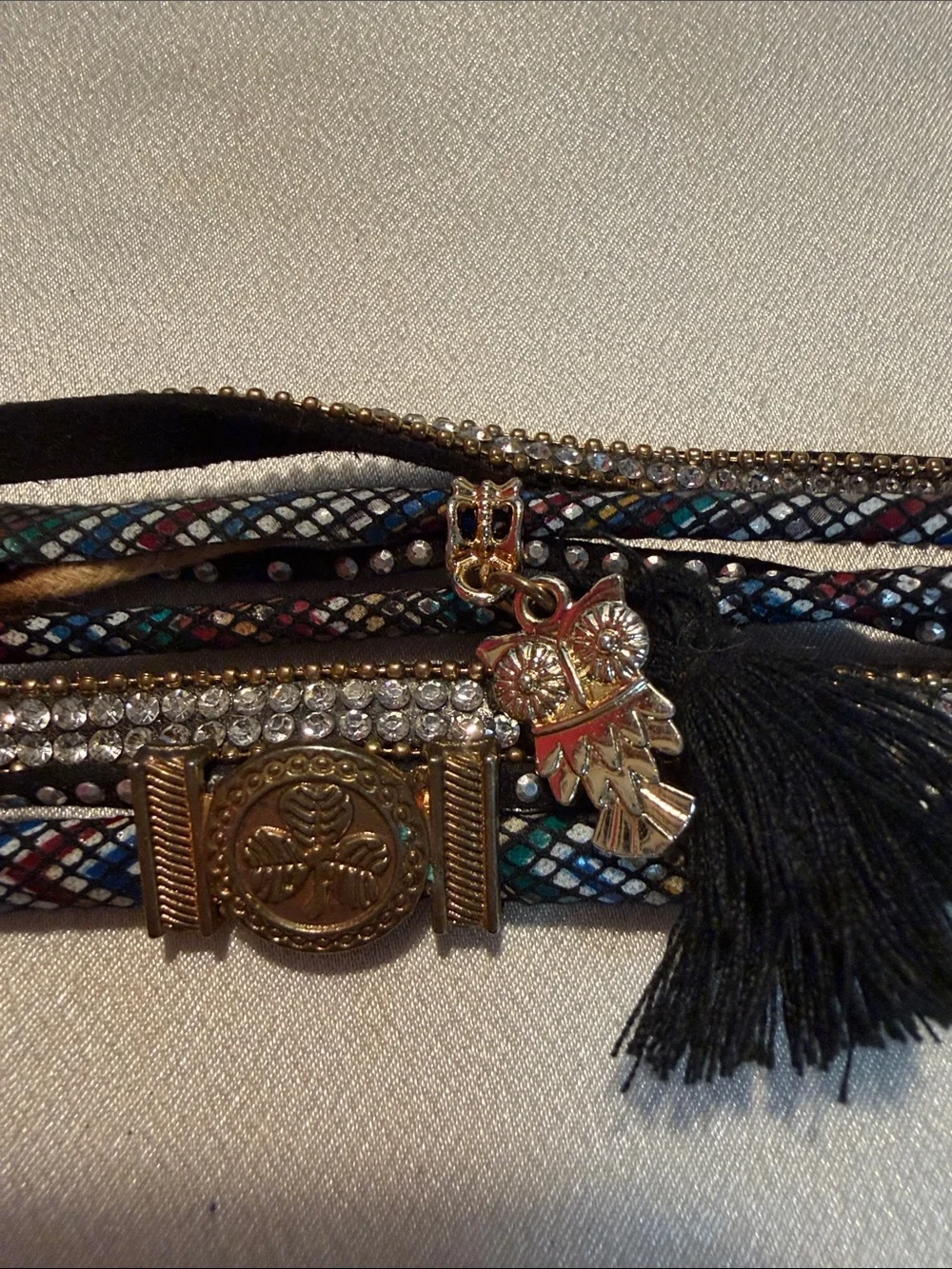 Source Unknown Black and Gold Multistrand Tassel Bracelet